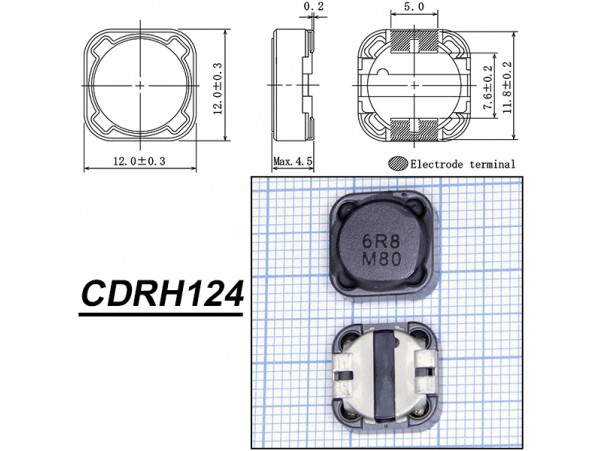 CDRH124NP-6R8MC 6,8 мкГн/4,9A чип. Дросс. SUMIDA