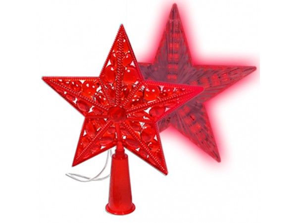 Звезда на елку 10LED красная  шнур 3м