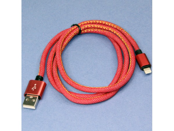 Шнур USB=Lightning 1 м Energy тканевый красный ET-26