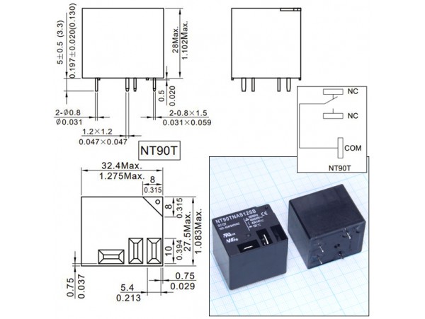 Реле 12VDC NT90TNAS12SB 1A 40A/240VAC