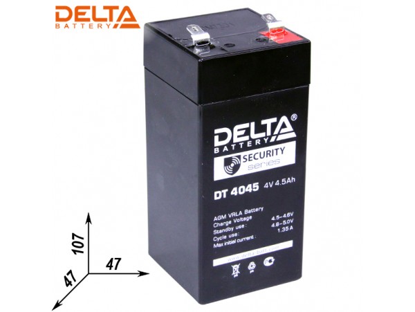 Аккумулятор 4V/4,5Ah DT4045(47) DELTA 47x47х107