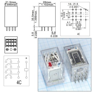 Реле 220VAC JZX-18FF4CbAC220V1L 4C 10A/220VAC