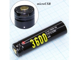 Аккумулятор 3,7V/3600 ICR18650-PCM-microUSB SOSHINE