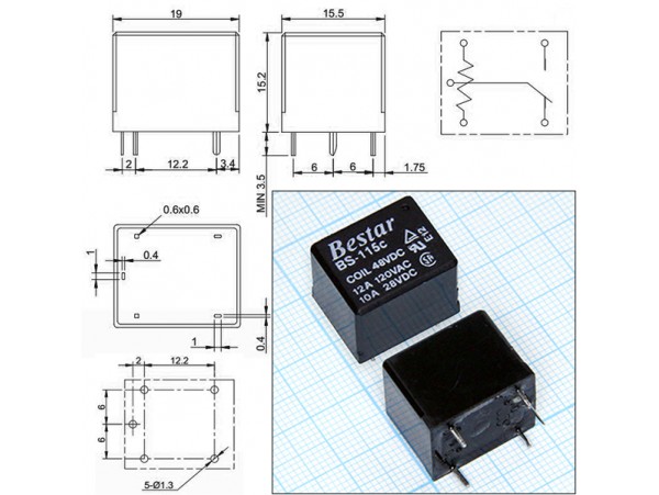 Реле 48VDC BS-115C-12A-48VDC 1C 10A/240VAC