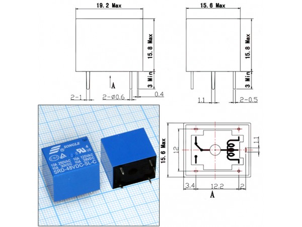 Реле 48VDC SRD-48VDC-SL-C 1C 10A/240VAC