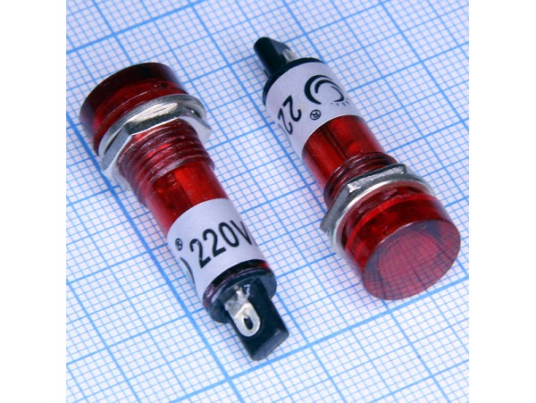 N-805 R лампа неон.220V с резистором, d 12 мм  красная
