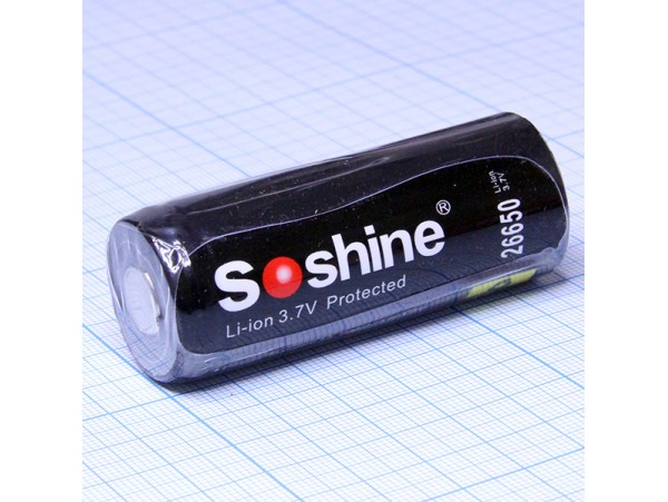 Аккумулятор 3,7V/5500 mAh (d=26;L=65) с защитой Soshine