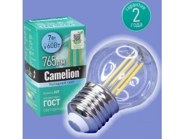 Лампа 220V 7W E27 4500K LED шар G45 Camelion филамент
