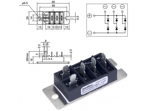 DF30AA160 30A/1600V диодный мост 3-х фазный