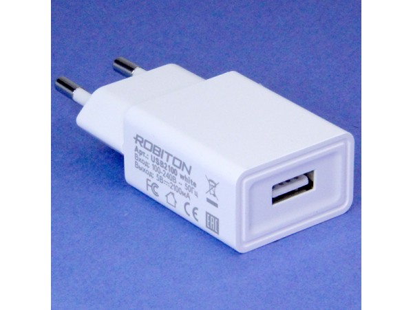 СЗУ USB 5V/2,1A 2100 Robiton белый