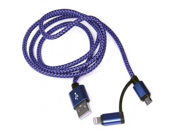 Шнур USB=micro USB+Lightning Energy ET-06 1м синий