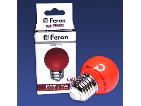 Лампа LED 1W/230V E27 Red, шар красный