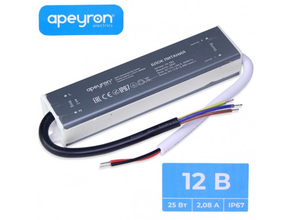 БП LED 12V 2,08A 25W APEYRON IP67 03-102