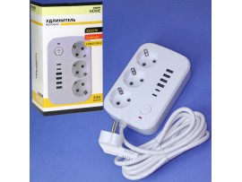 Удлин.3роз,сет.4USB+2Type-C 3м 10А земля