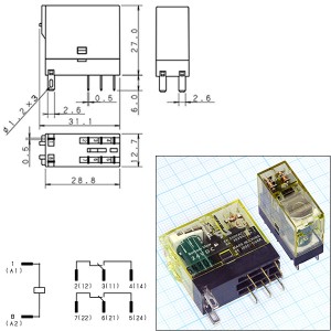 Реле 24VDC RJ2S-C-D24 2C 8A/250VAC