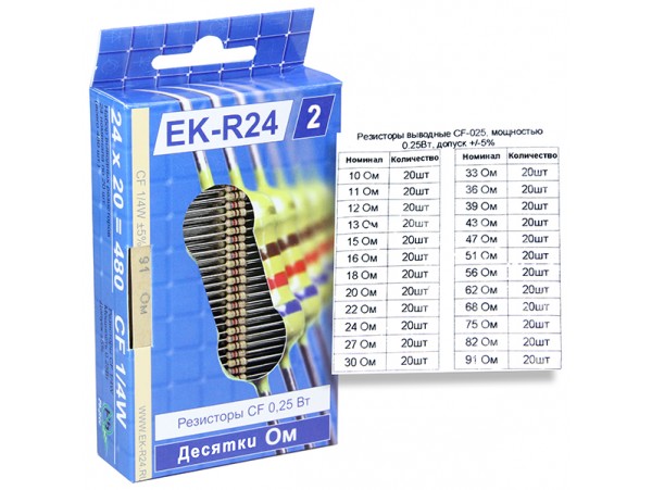 EK-R24/2 набор резисторов 0,25W 10 Ом-91 Ом