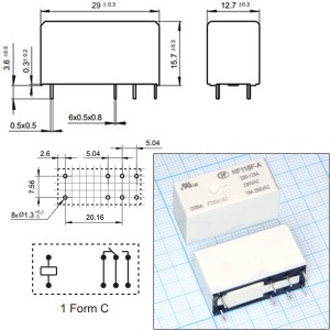Реле 220VAC HF115F-A/230-1Z3BF 1C 16А/240VAC