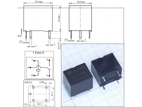 Реле 12VDC HFKW/012-1ZW 1C 20A/14VDC