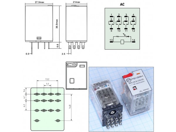 Реле 220VAC RP4.34.8.230.05 4C 6A/230VAC