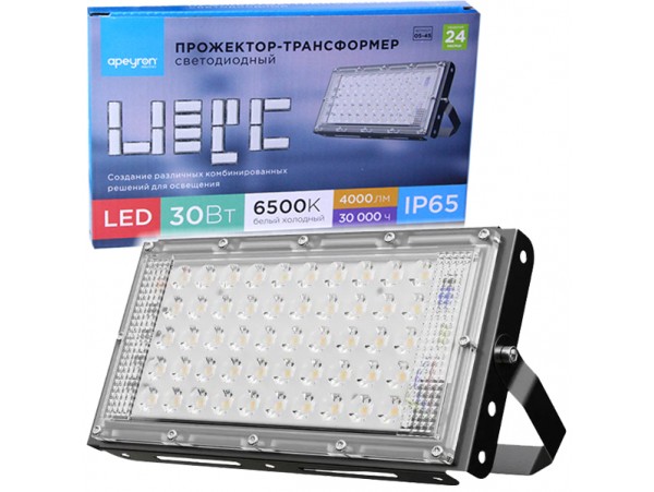 Прожектор 30W 6500K IP65 APEYRON  LED черный