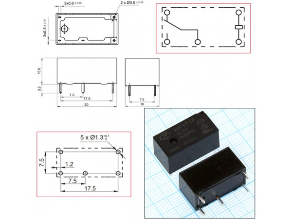 Реле 12VDC HF171F/12-Z3 1C 5A/250VAC