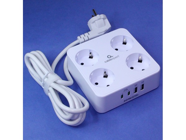 Фильтр сетевой 4роз.2м 10А  2USB, 2xType-C Cablexpert