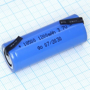 Аккумулятор 3,7V/1200 18500 с лент.выводами (d=18;L=50)