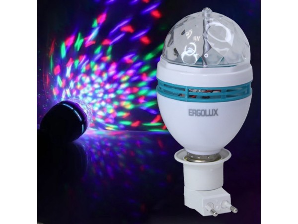 Лампа RGB E27 3W  для световых шоу с переходником