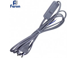 Шнур сетевой для бра 1,9м Feron с выключателем серый