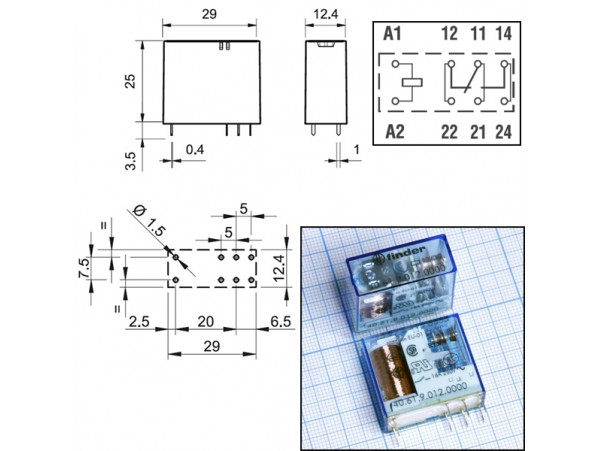 Реле 12VDC 406190120000 1C 16A/250VAC Finder