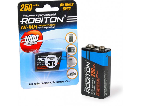 Аккумулятор 9V/250mAh NiMH (6F22) Robiton