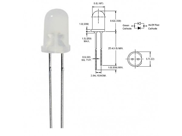 LED BL-BEG274 (зел.кр.2 поляр.d=5 50мКд)