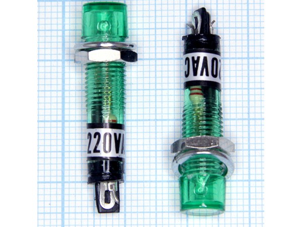 NIM-1G 220V Лампа неоновая зеленая d=8мм