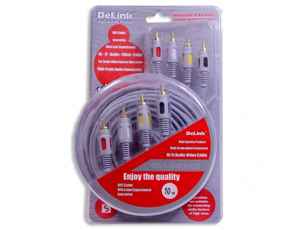 Шнур 4RCA/4RCA шт/шт 10м пластик DeLink