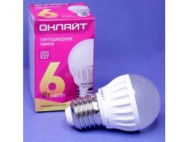 Лампа 220V 6W E27 2700K LED теплый белый шар ОНЛАЙТ