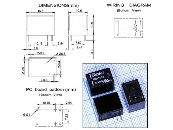 Реле 12VDC BS-102B-12VDC 1C 2A/120VAC