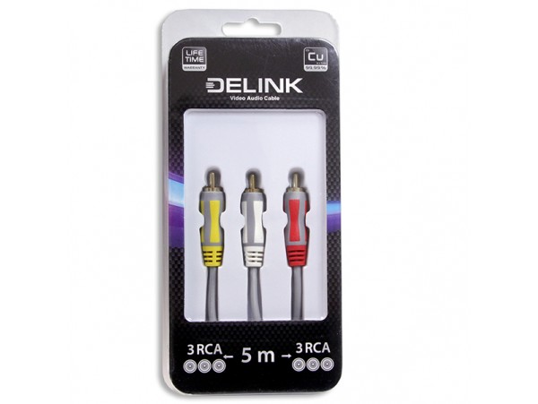 Шнур 3RCA/3RCA шт/шт 5м пластик DeLink