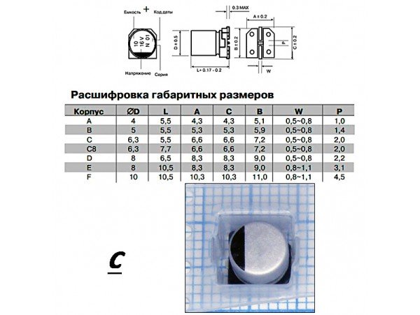 Конд.47/50V EZV-C 0608 SMD