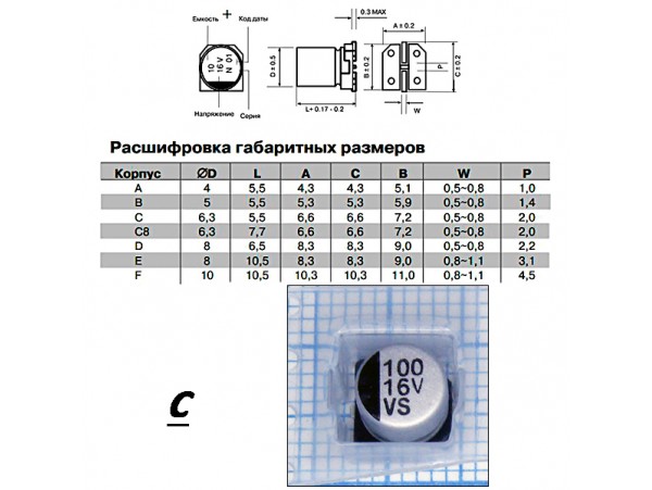 Конд.47/50V EZV 0608 SMD