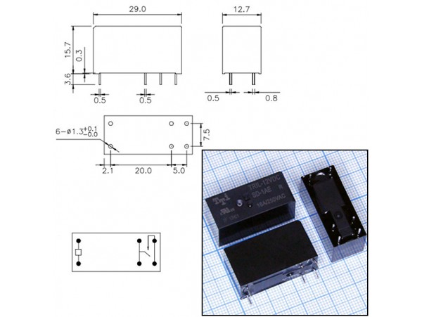 Реле 12VDC TRIL-12VDC-SD-1AE-R 1A 16A/250VAC