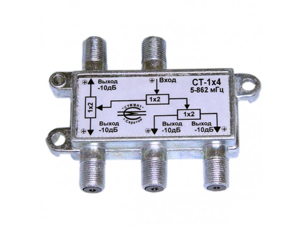 Разветвитель 4ТВ CT1x4 5-800МГц 10дб