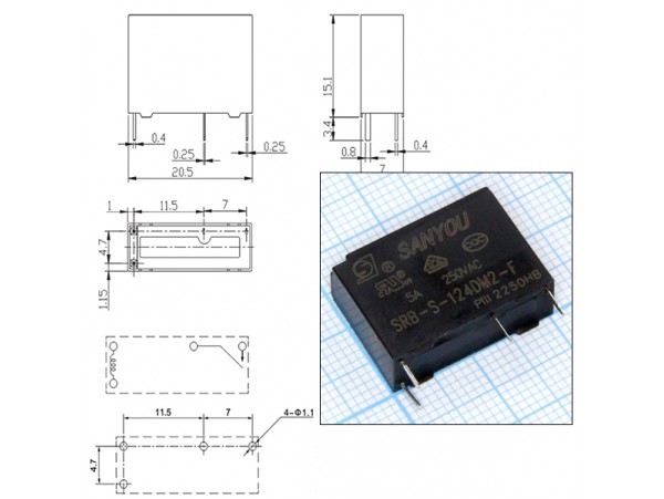 Реле 24VDC SRB-S-124DM2 1A 5A/250VAC