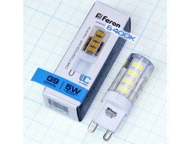 Лампа 220V 5W G9 6400K LED прозрачная  Feron