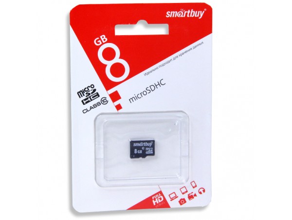 MicroSDHC 8Gb Class 10 Карта памяти  Smart Buy