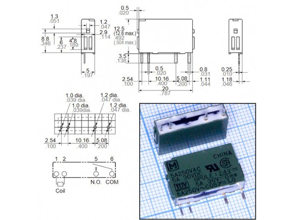 Реле 24VDC PA1A-24V 1A 5A/250VAC