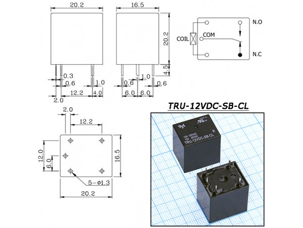 Реле 12VDC TRU-12VDC-SB-CL 1C 12A/120VAC
