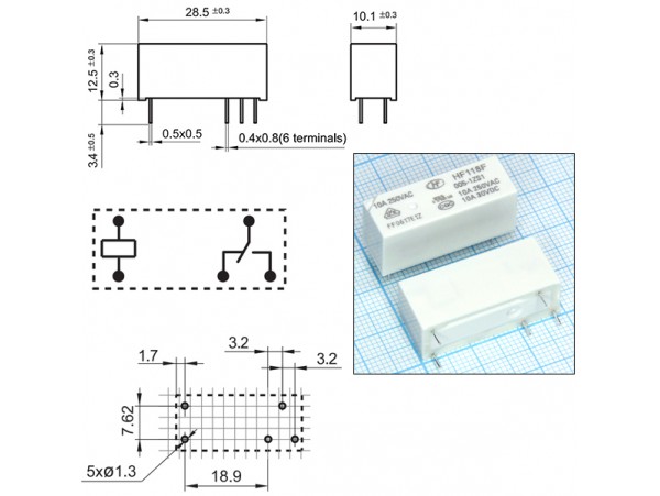 Реле 5VDC HF118F/005-1ZS1 1C 10A/250VAC