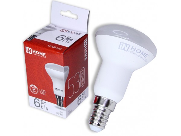 Лампа 220V 6W E14 4000К LED R50  iNHOME