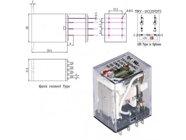 Реле 220VAC TRY-220VAC-S-2C(L) 2C 10A/250VAC