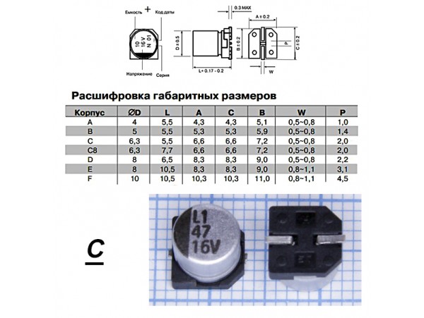 Конд.47/16V 0605 ELV SMD